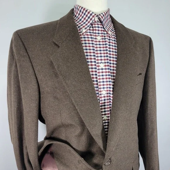 Mark Alexander Men's Sport Coat Blazer Brown Flannel Cashmere Blend 44L